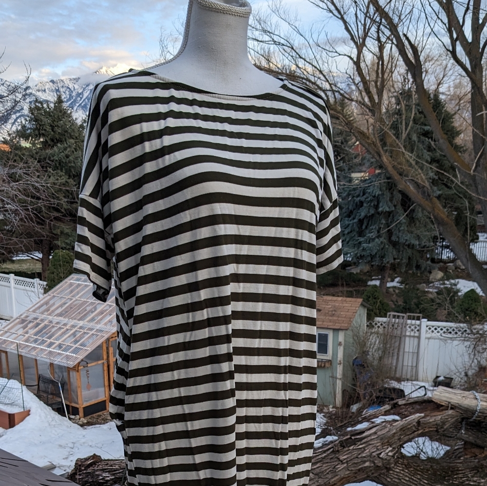 Red Lolly Green/White Striped Maxi Dress S please read measurements.